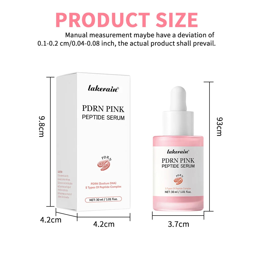 Lakerain PDRN Pink Peptide Serum with dimensions displayed on a white background