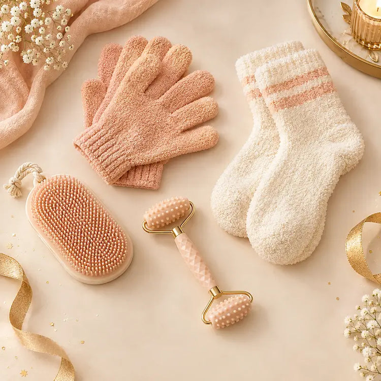 Foot roller, foot scrubber and moisturizing gloves
