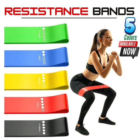 Five colorful TPE loop resistance bands with one storage bag