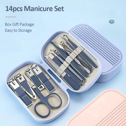 14-piece manicure set in a box on a light blue background