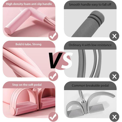 Comparison chart of pink and gray exercise equipment handles with text highlighting features.
