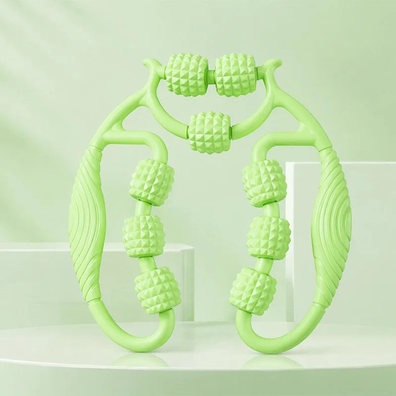 Green 9-wheel wrap-around manual massage roller