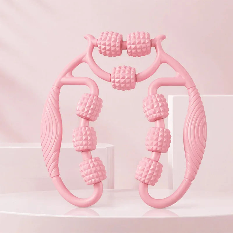 Pink 9-wheel wrap-around manual massage roller