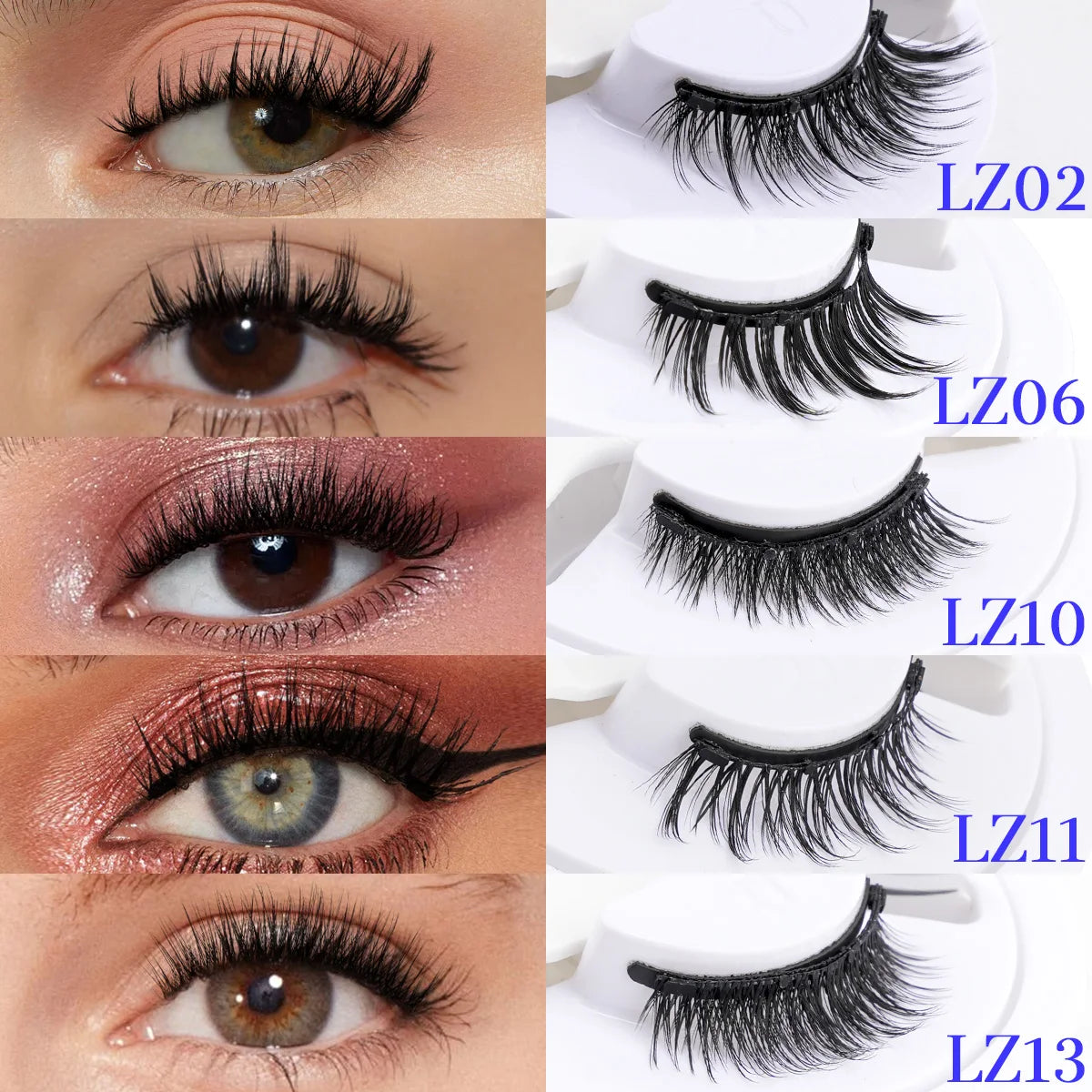 Eyelashes with corresponding labels on a white background