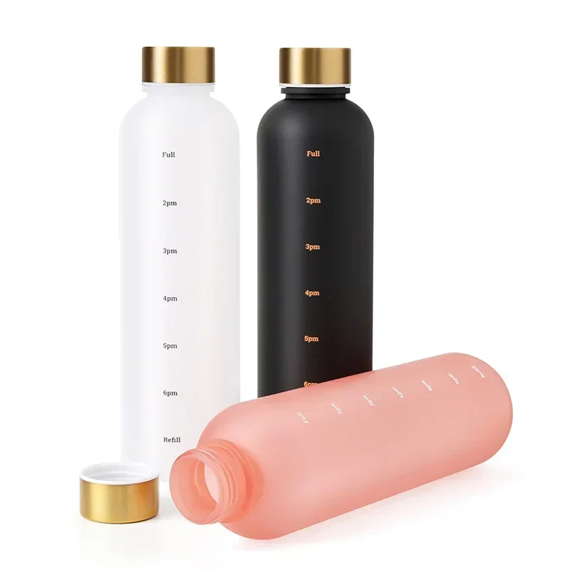 Reusable 1L time-marker water bottle for gym and daily hydration