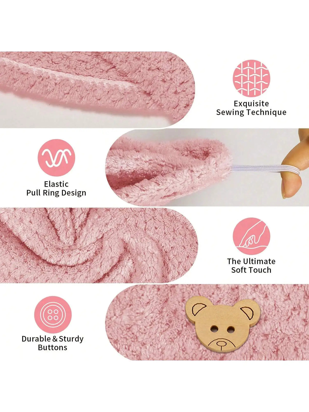 Solid color microfiber hair towel wrap with button closure