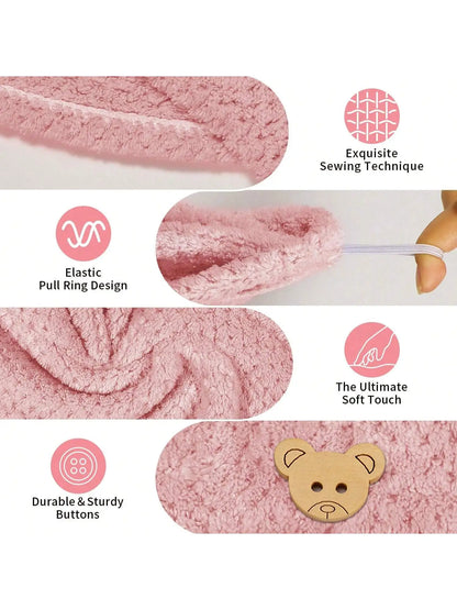 Solid color microfiber hair towel wrap with button closure