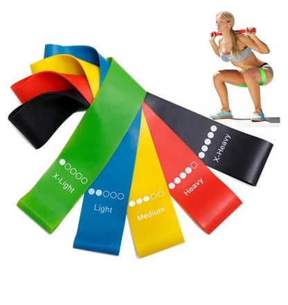Adult using loop resistance bands for home fitness and stretching exercises