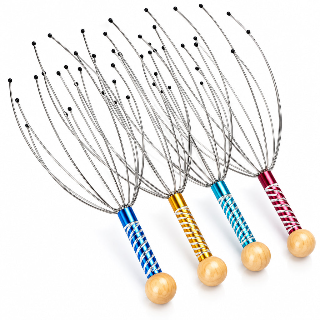 Octopus scalp massager with stainless steel wires in white background