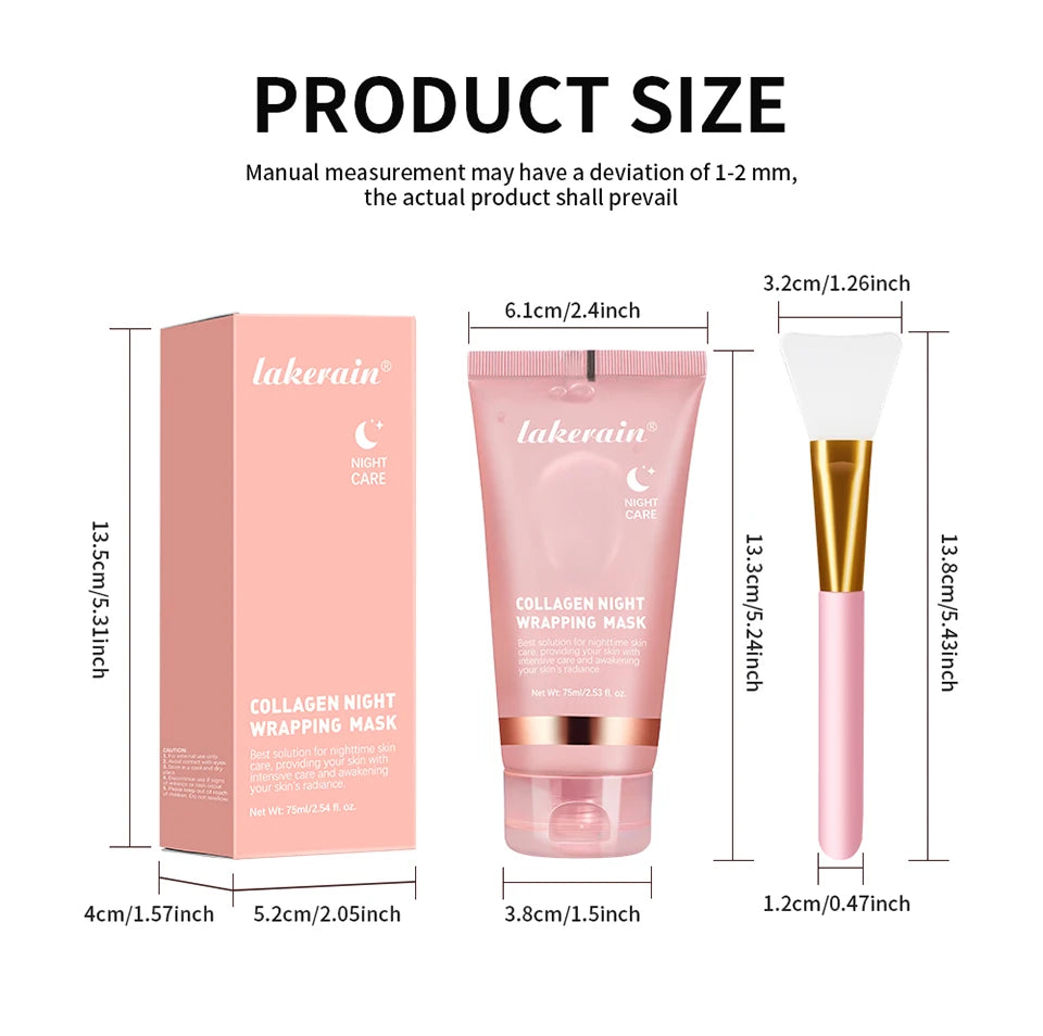 Product size chart for lakerain collagen night wrapping mask with measurements.