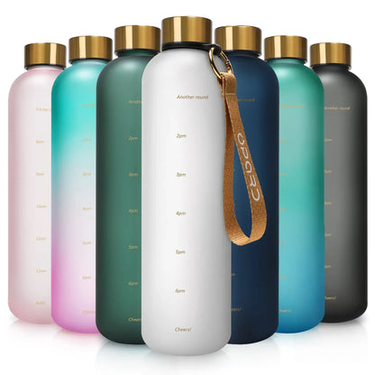 Reusable 1L time-marker water bottle for fitness and travel