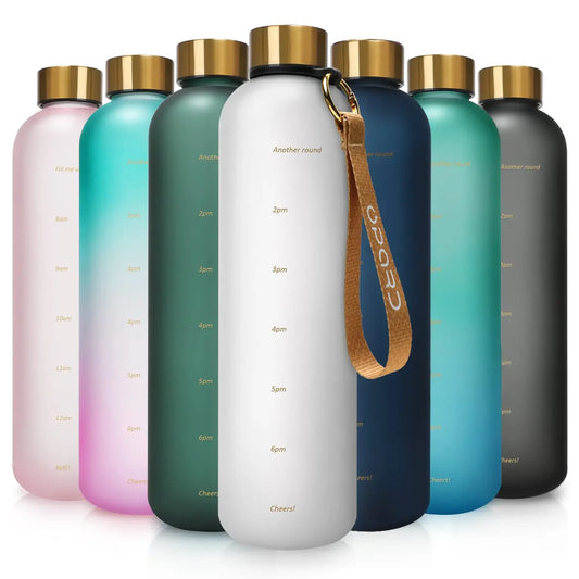 Reusable 1L time-marker water bottle for fitness and travel