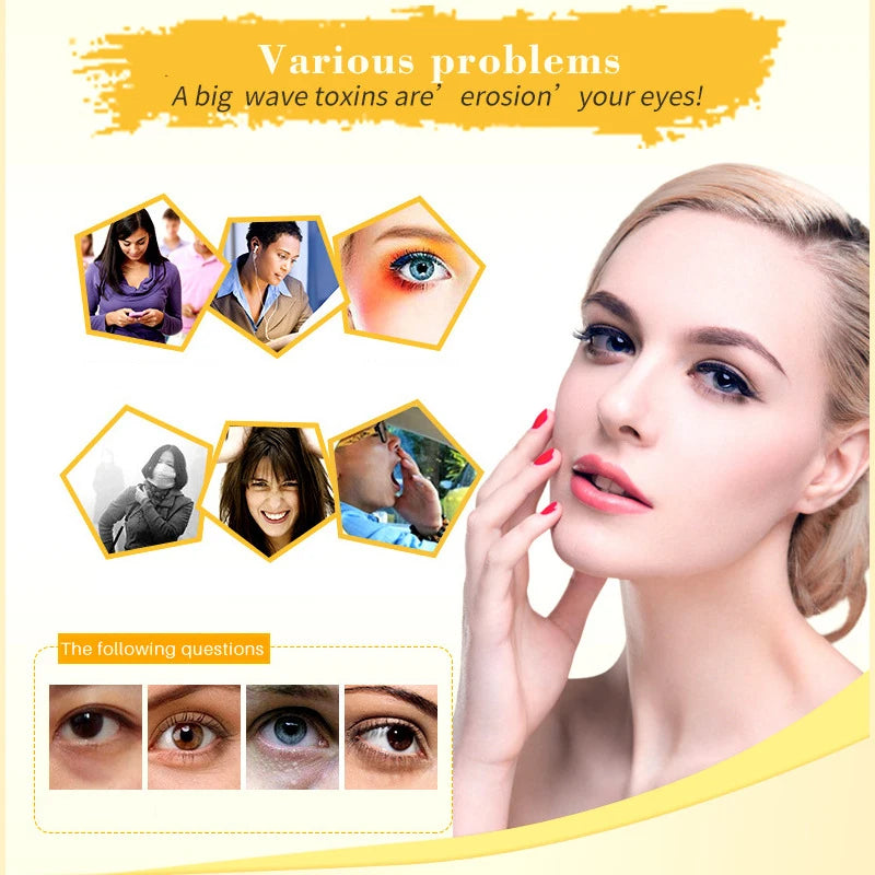 Advertisement featuring a woman's face with eye issues and text about eye health.