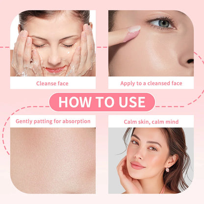 Step-by-step guide on how to use a skincare product with images of a woman applying it.
