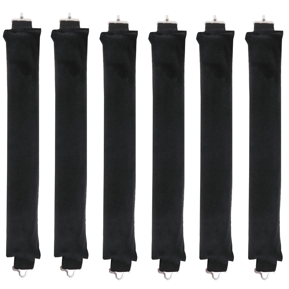 Set of six black arm sleeves on a white background