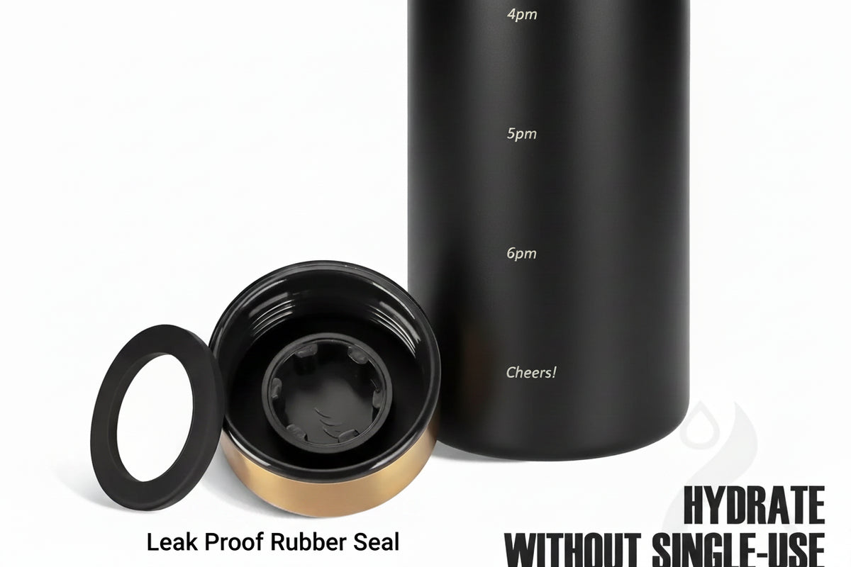  Time-marker reusable water bottle with screw-top lid