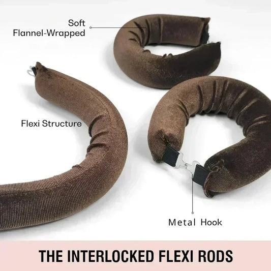 Interlocked flexi rods with soft flannel wrapping and metal hook on a white background