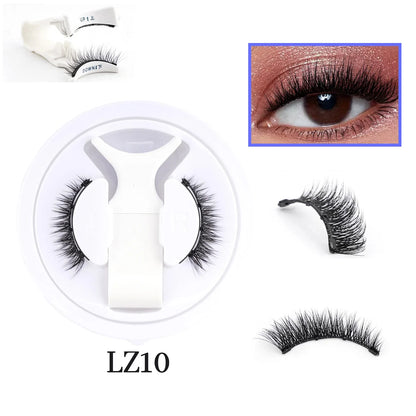 Set of false eyelashes with packaging and an inset of an eye wearing them.