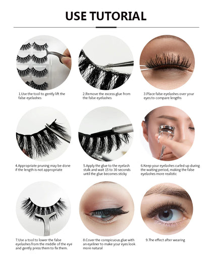 Step-by-step guide on how to apply false eyelashes with images and text.