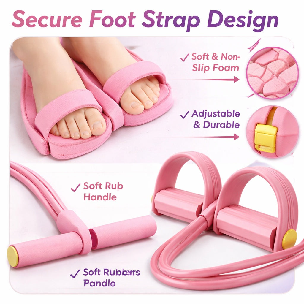 Pink resistance band with secure foot strap design on a white background