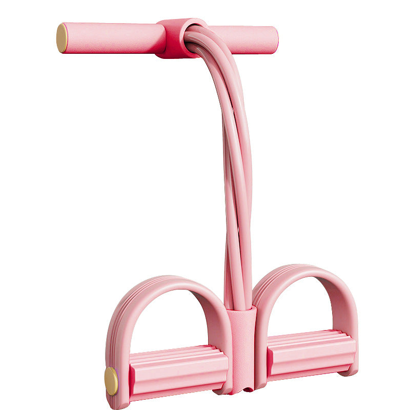 Pink resistance band exercise tool on a white background