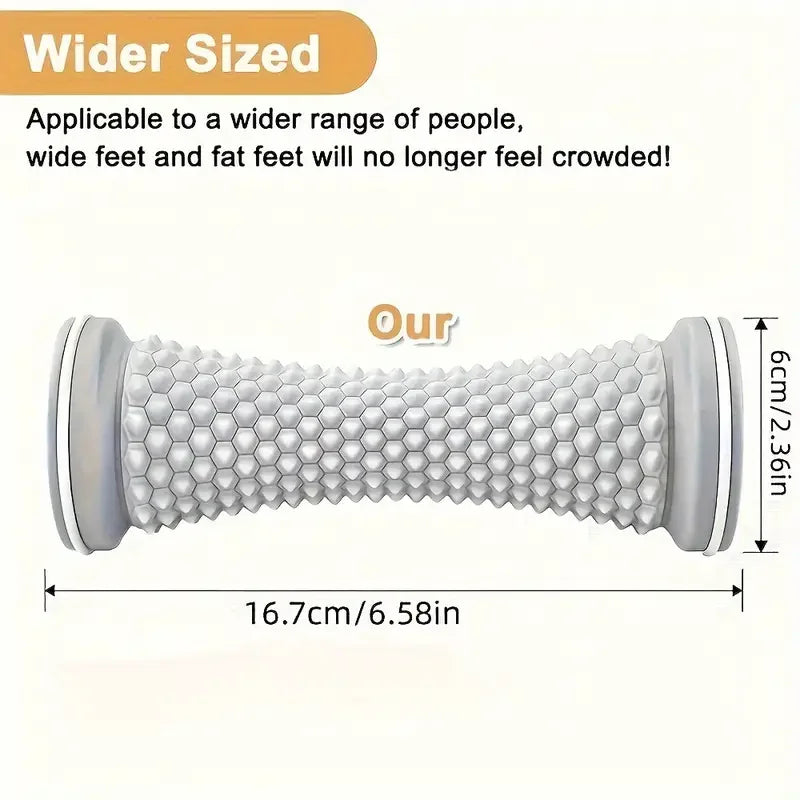 White foot stretcher with honeycomb design and measurements on a white background