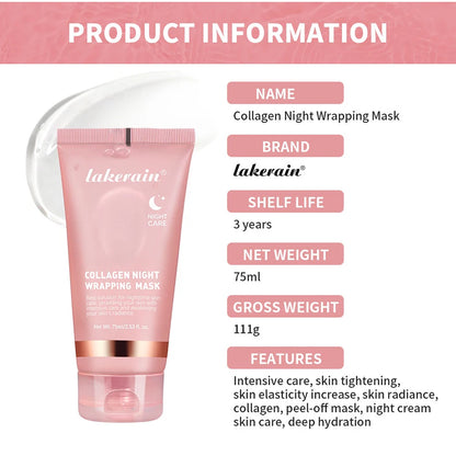 Collagen night wrapping mask packaging with product information on a white background